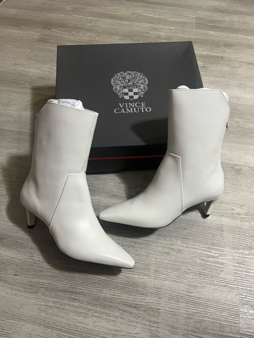 Vince Camuto Leather Mid Shaft Boots Quindele Coconut Cream 7m CowDerby festival